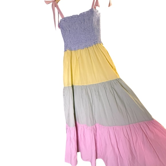 &Merci Pastel Tiered Maxi Dress Size Large Smocked Cottagecore Summer - Picture 5 of 9